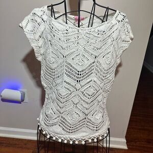 Lilly Pulitzer White Knit Cover Up Top Sweater Womens Size small
